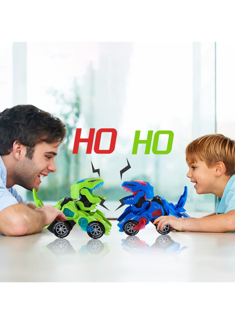 Dinosaur Car Toys, with LED Lights and Music,Automatic Transforming 2-in-1 Dinosaur Transformer Toy for Kids (Green)