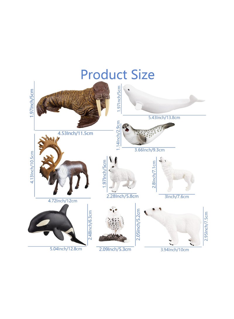 10Pcs Realistic Polar Animal Figurines Plastic Arctic Set Includes Bear Caribou Whales Walrus Cake Toppers Birthday Toy Gift for Kids Toddlers