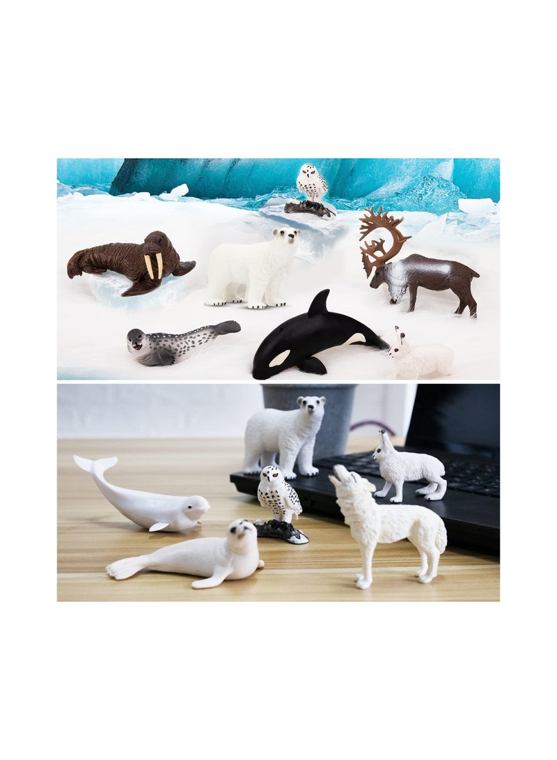 10Pcs Realistic Polar Animal Figurines Plastic Arctic Set Includes Bear Caribou Whales Walrus Cake Toppers Birthday Toy Gift for Kids Toddlers