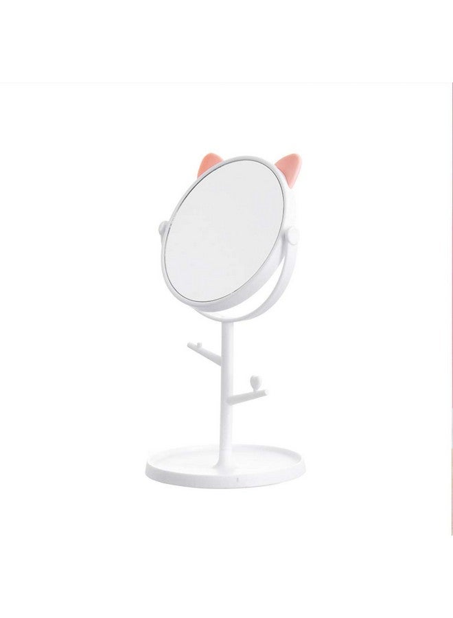 Tabletop Cat Shape Makeup Mirror Shaving Mirror Free Standing Table Vanity Mirror On Stand With Rotation (1Pcs White) Round Framed