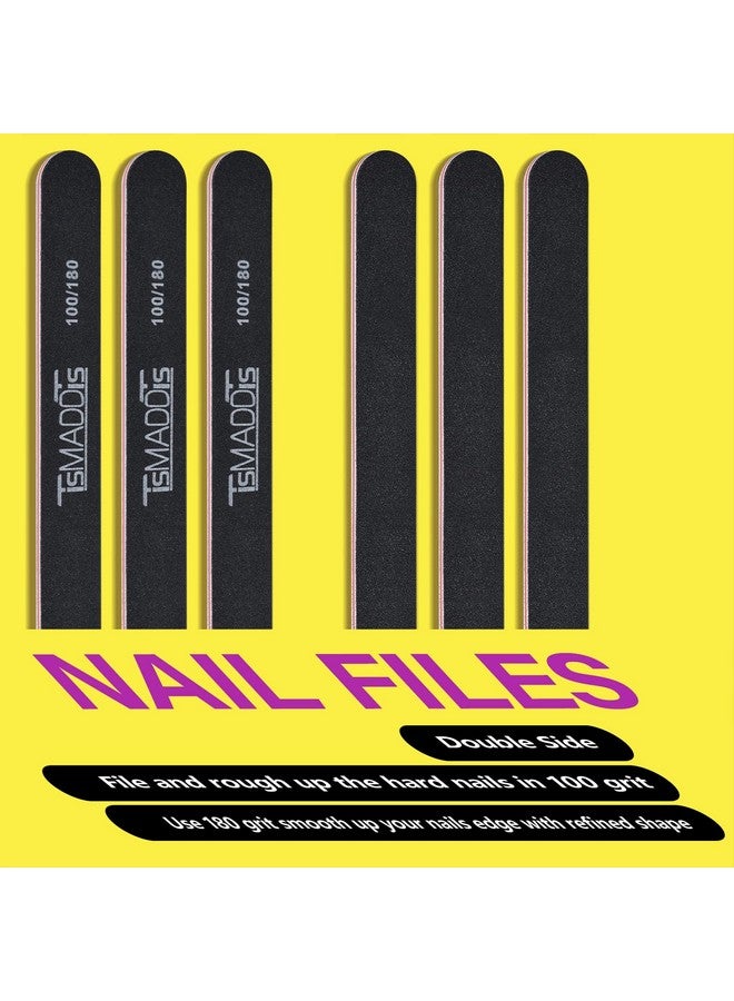 Nail Files And Buffers Set With 6Pcs Rectangular Nail Buffers And 6Pcs Black 100180 Grit Nail Files Professional Nail Care Tools Kit For Women And Girls