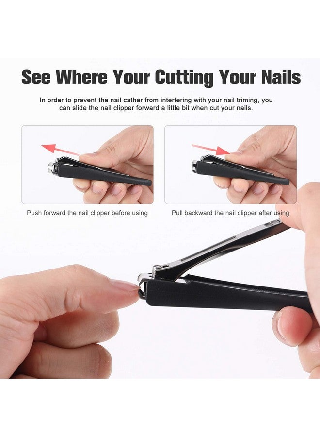 Nail Clippers With Catcher 2 Pcs Set No Splash Fingernail Clipper And Toenail Clipper Stainless Steel Nail Cutters Wblack Metal Case Packing