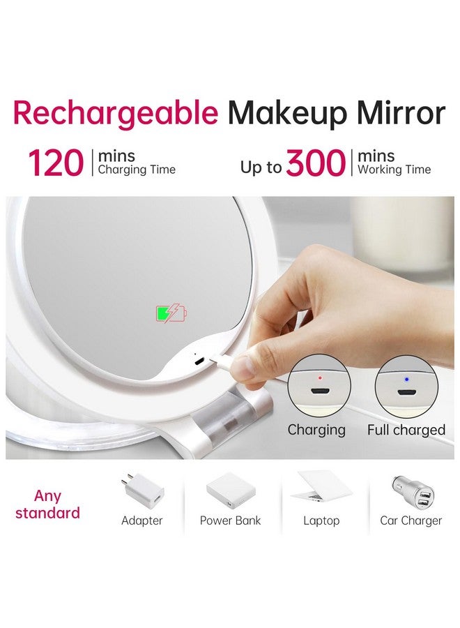 Magnifying Makeup Mirror 10X 1X Double Sided With Bag, Travel Makeup Mirror With 3 Color Lights And Magnification, Lighted Rechargeable Portable Cosmetic Foldable Mirror, Dimmable Adjustable Rotation