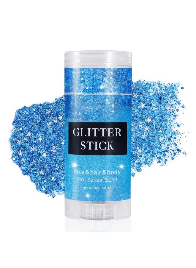 Blue Body Glitter Stick, Waterproof Face Glitter Makeup, Festival Rave Pride Accessories, Hair Glitter Gel For Kids Women, Sparkling Mermaid Sequin Chunky Glitter Face Paint, 0.56Oz