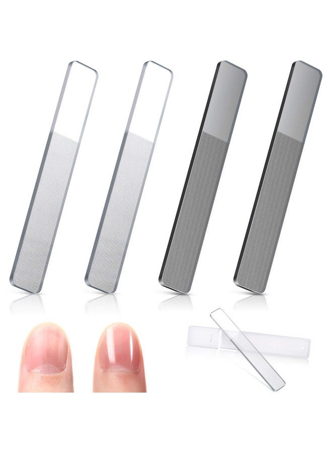 4 Pieces Glass Nail Shiner Crystal Nail Shine Buffer Polisher Crystal Glass Nano Nail File With Case For Natural Nails (White And Black Flat End)