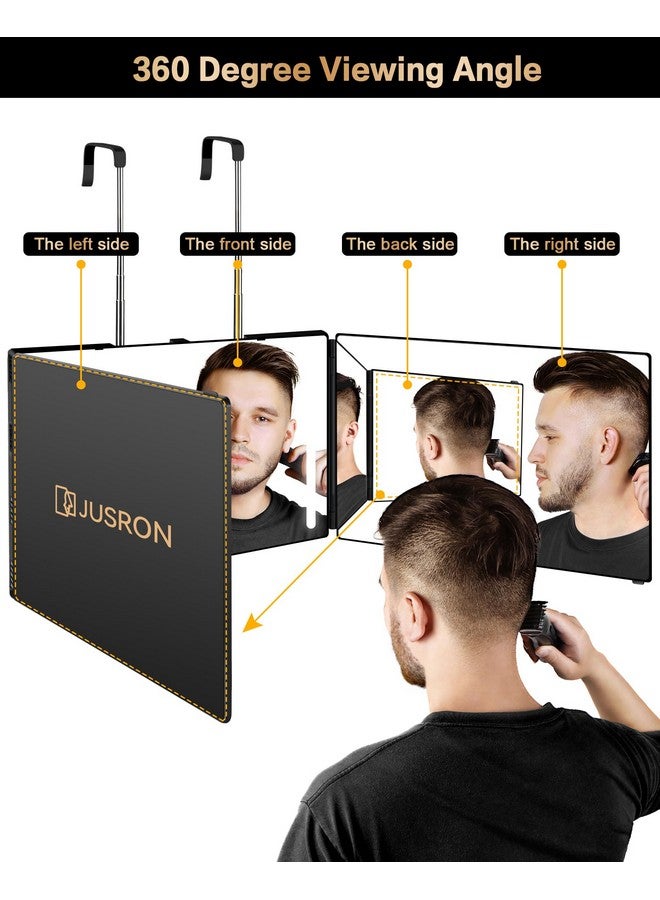 360 Viewing Angle Self Hair Cutting Mirror, Clear Antifog Hd Glass, Usb Rechargeable, Easy To Use, Height Adjustable, Portable, Good Choice For Gifts