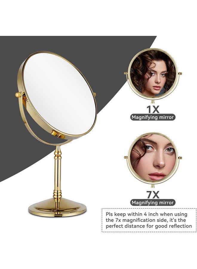 8Inch Tabletop Twosided Swivel Vanity Mirror With 7X Magnification Gold Finish 2202J(7X)