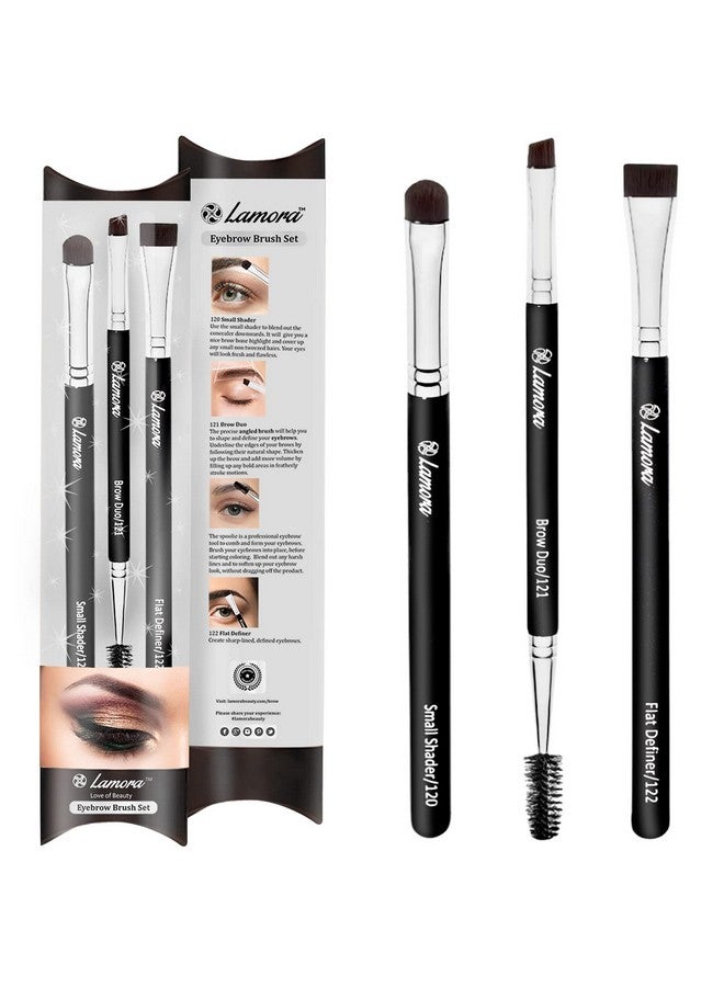 Eyebrow Brush Duo Eye Brow Spoolie Angled Eyeshadow Eyeliner Precision Flat Definer Small Shader 3 Piece Makeup Brush Set Cruelty Free Synthetic Bristles