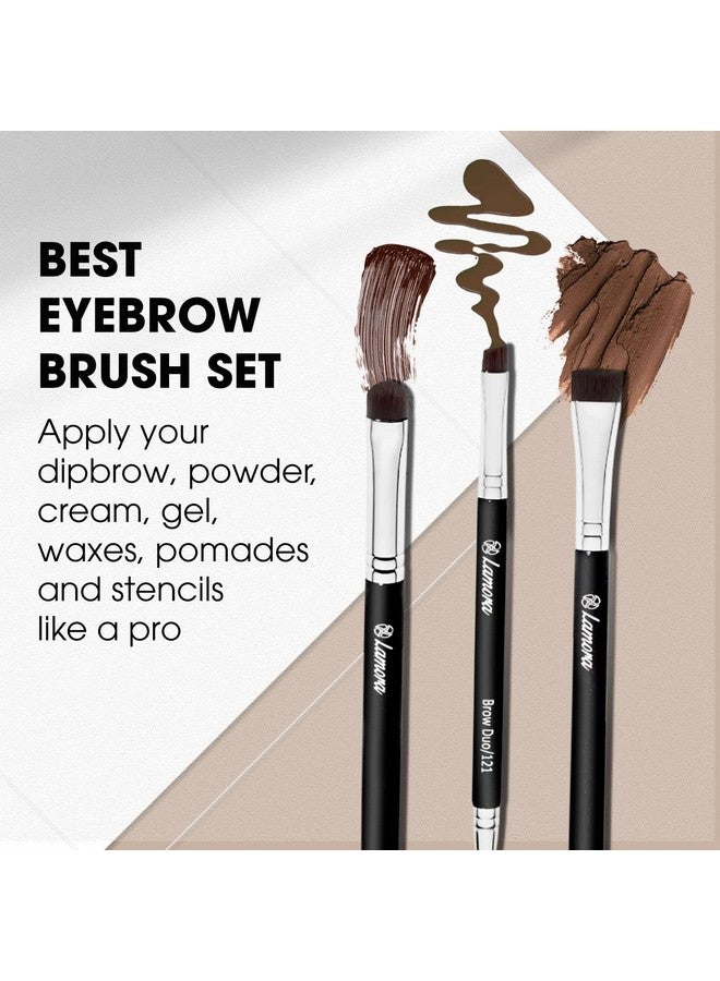 Eyebrow Brush Duo Eye Brow Spoolie Angled Eyeshadow Eyeliner Precision Flat Definer Small Shader 3 Piece Makeup Brush Set Cruelty Free Synthetic Bristles