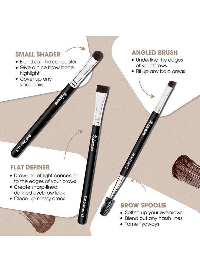 Eyebrow Brush Duo Eye Brow Spoolie Angled Eyeshadow Eyeliner Precision Flat Definer Small Shader 3 Piece Makeup Brush Set Cruelty Free Synthetic Bristles