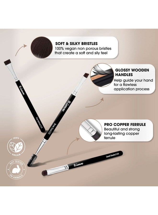 Eyebrow Brush Duo Eye Brow Spoolie Angled Eyeshadow Eyeliner Precision Flat Definer Small Shader 3 Piece Makeup Brush Set Cruelty Free Synthetic Bristles