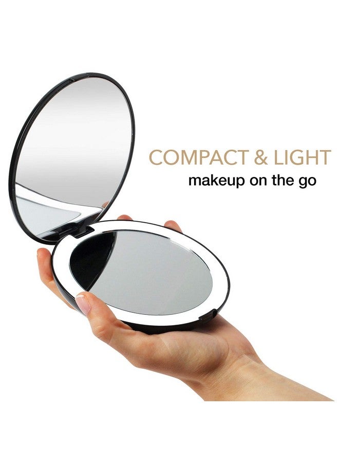 Led Lighted Travel Makeup Mirror, 1X/10X Magnification Daylight Led, Compact, Portable, Large 5” Wide Illuminated Folding Mirror