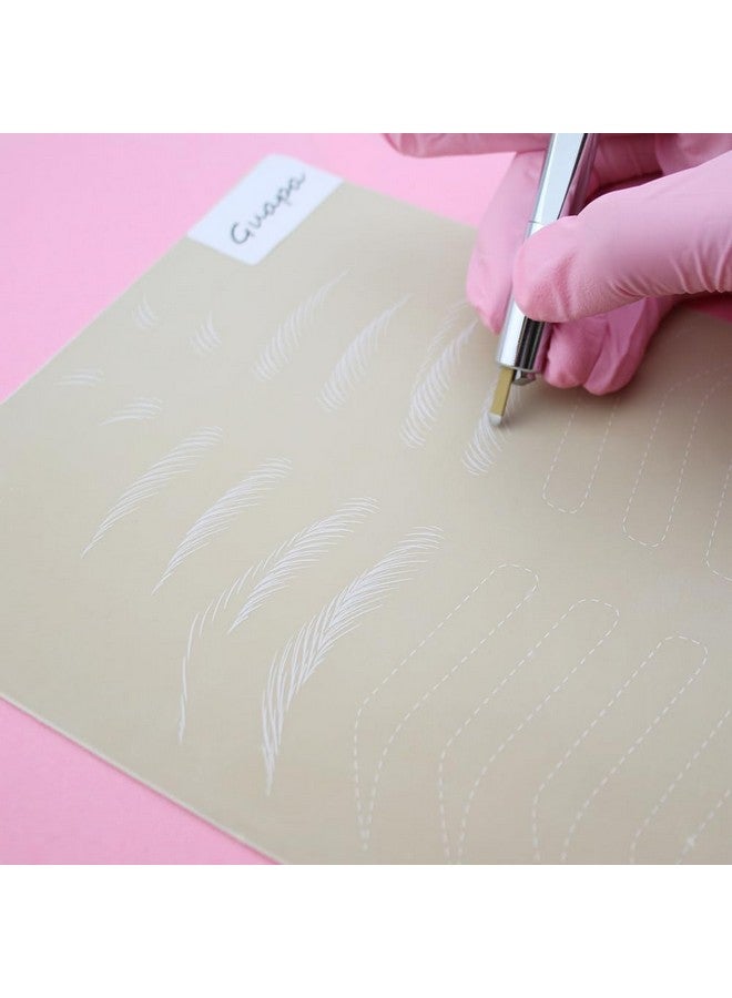 5Pcs Microblading Hair Strokes Practice Latex Strokes Practice Skin Double Sided Eyebrow Inkless Fake Skin Preprinted And Inkless (White Outlinehair Strokes)