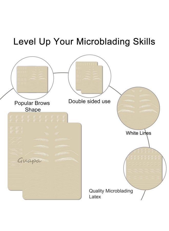 5Pcs Microblading Hair Strokes Practice Latex Strokes Practice Skin Double Sided Eyebrow Inkless Fake Skin Preprinted And Inkless (White Outlinehair Strokes)