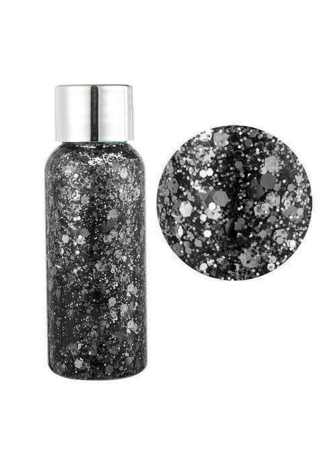 Chunky Face Body Glitter Gel 19 Colors Mermaid Sequins Holographic Body Glitter Gel Longlasting Festival Makeup Glitter Paint For Face Body Hair Nails (30G 010 Black)