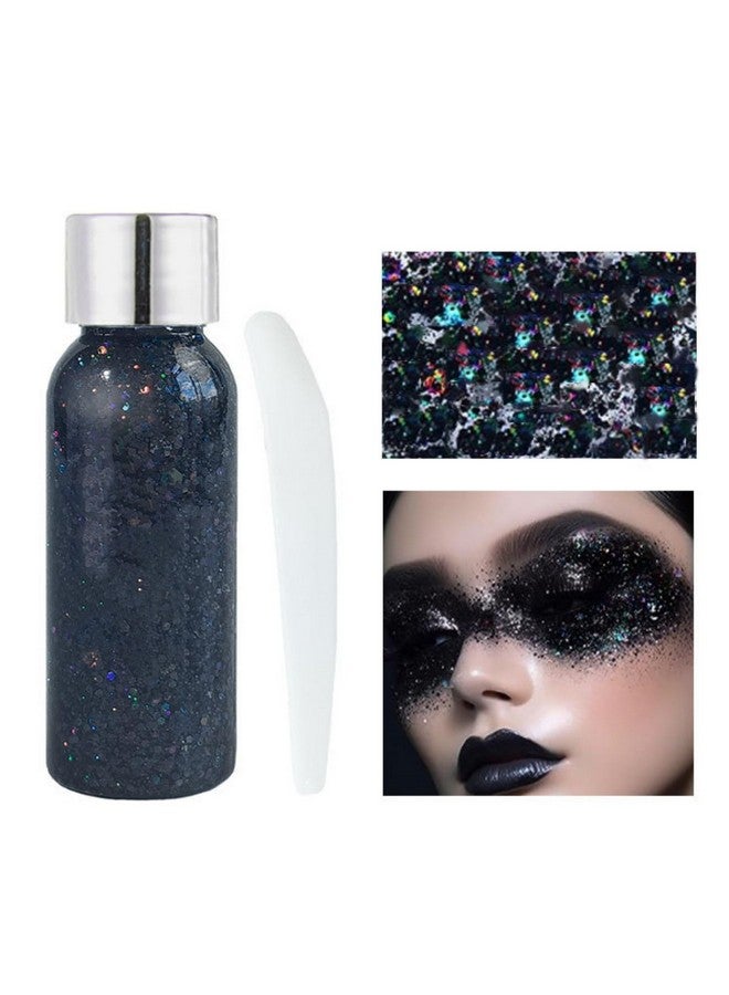 Chunky Face Body Glitter Gel 19 Colors Mermaid Sequins Holographic Body Glitter Gel Longlasting Festival Makeup Glitter Paint For Face Body Hair Nails (30G 010 Black)