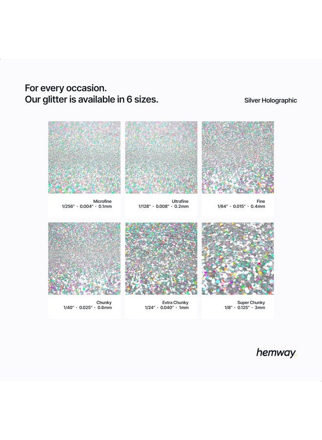 Premium Ultra Sparkle Glitter Multipurpose Metallic Flake For Nail Art Cosmetic Graded Makeup Festival And Hair 100G / 3.5Oz Microfine (1/256 0.004 0.1Mm) Silver Holographic