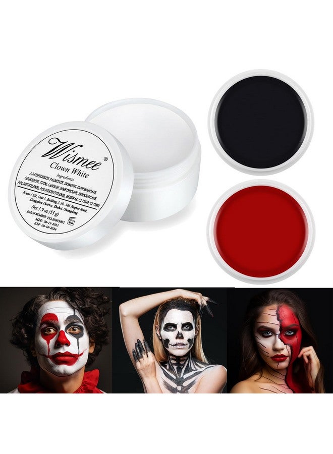 Clown Makeup Black White Red Cream Face Body Paint Clown Joker Zombie Vampire Skeleton Halloween Costume Fantasy Makeup Fancy Dress Up Cosmetics Set Oil Painting Art (White Red Black)