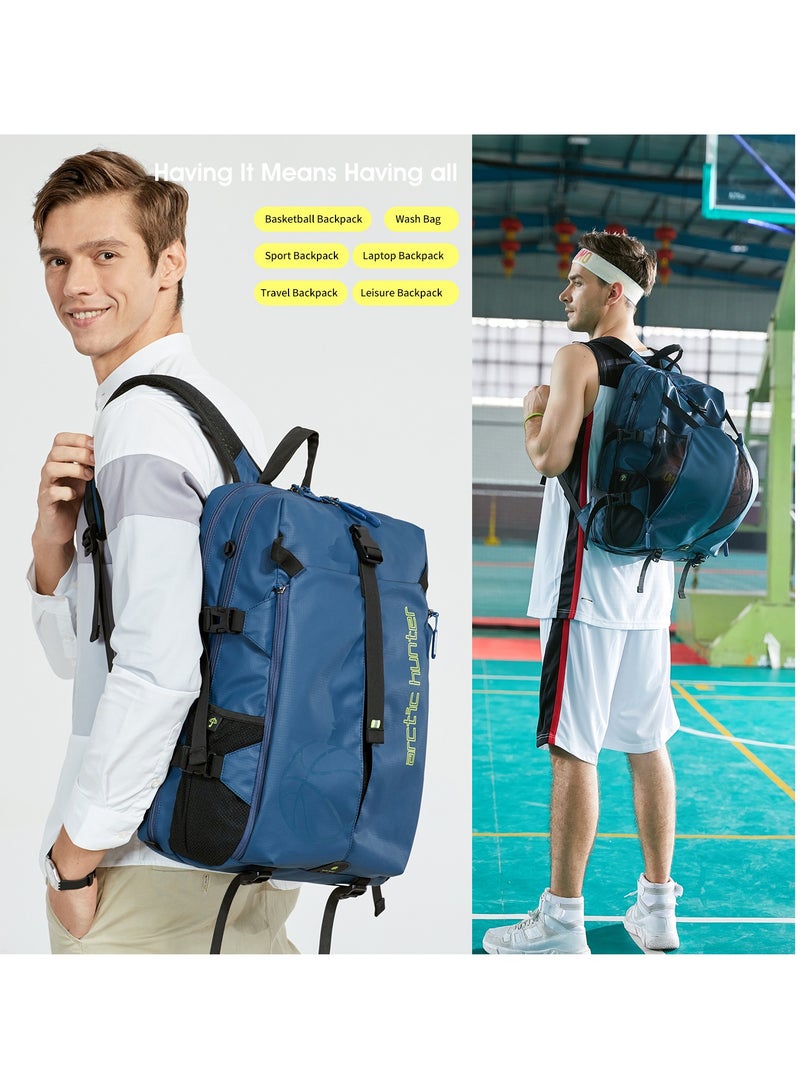 Durable Gym Sports Backpack Water Resistant 18.5 Inch Casual Daypack with Luggage Trolley Carry Belt and Built in USB Jack for Men B00391-XD Blue