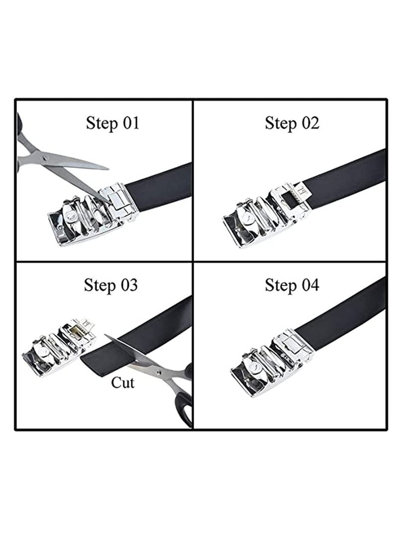Mens Belt,Genuine Leather Fashion Belt Ratchet Dress Belt with Automatic Buckle, Soft Leather Business Belt Fashion for Casual Dress Jeans Khakis (Silver Buckle, Black)