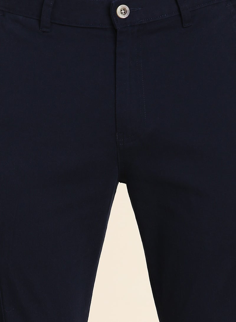 Navy Casual Trousers for Men - Slim Fit, Cotton Lycra