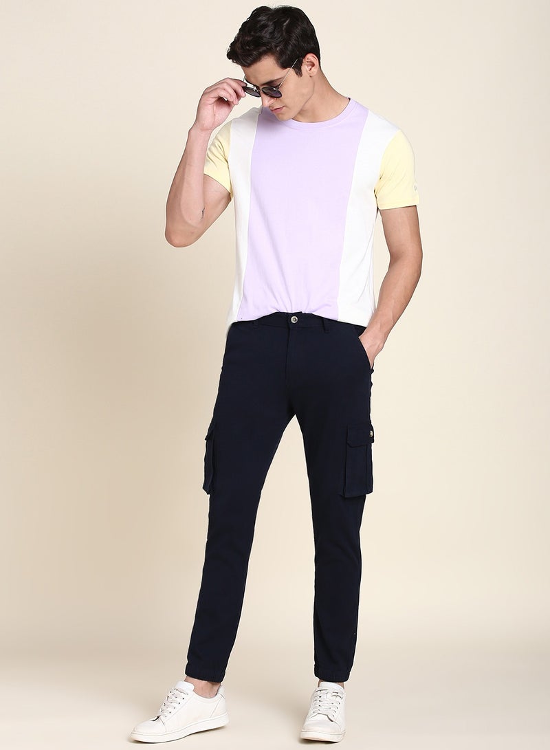 Navy Casual Trousers for Men - Slim Fit, Cotton Lycra