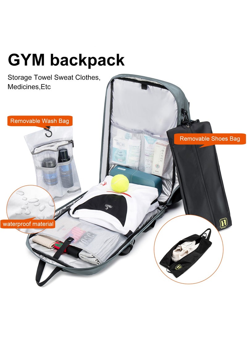 Durable Gym Sports Backpack Water Resistant 18.5 Inch Casual Daypack with Luggage Trolley Carry Belt and Built in USB Jack for Men B00391-XD Grey