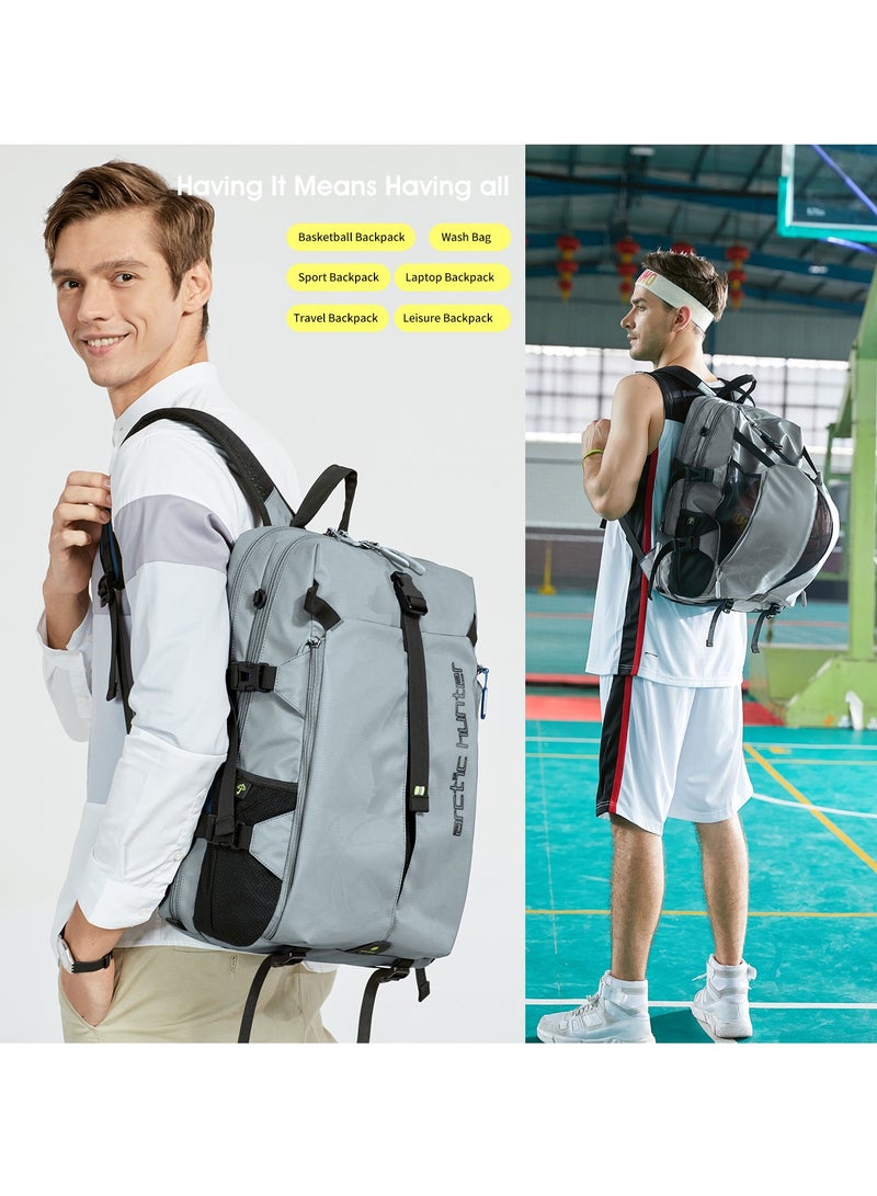 Durable Gym Sports Backpack Water Resistant 18.5 Inch Casual Daypack with Luggage Trolley Carry Belt and Built in USB Jack for Men B00391-XD Grey