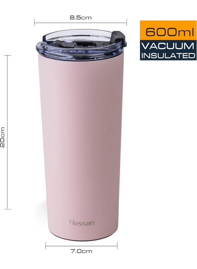 Insulated Stainless Steel Vacuum Mug, 603Ml - Your Versatile Dual-Use Travel Companion For Hot And Cold Beverages Anywhere: Home, Gym, Outdoors, Office, And School - Pink