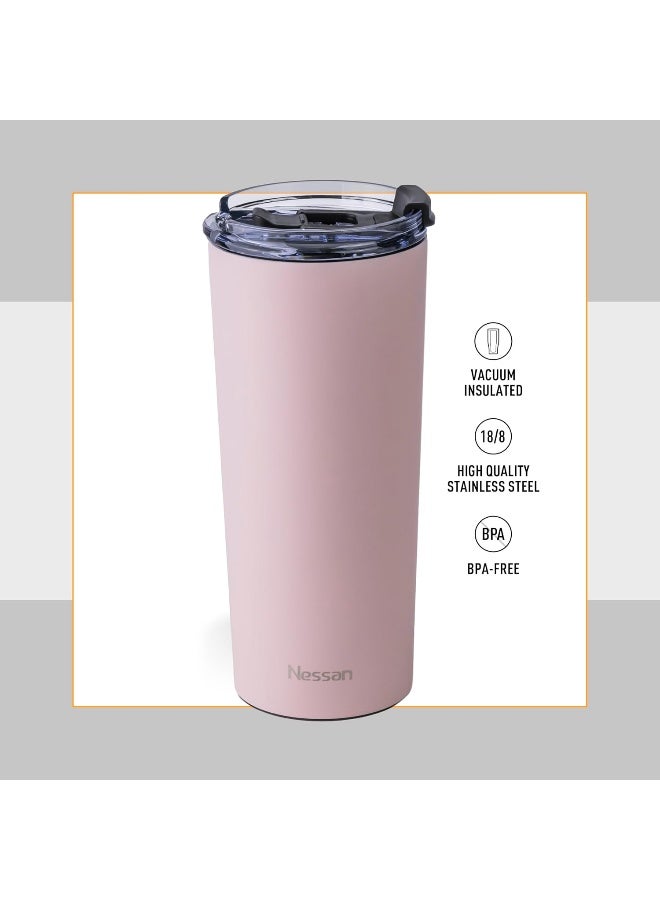 Insulated Stainless Steel Vacuum Mug, 603Ml - Your Versatile Dual-Use Travel Companion For Hot And Cold Beverages Anywhere: Home, Gym, Outdoors, Office, And School - Pink