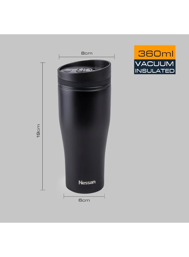 Insulated Stainless Steel Vacuum Mug, 363Ml - Black