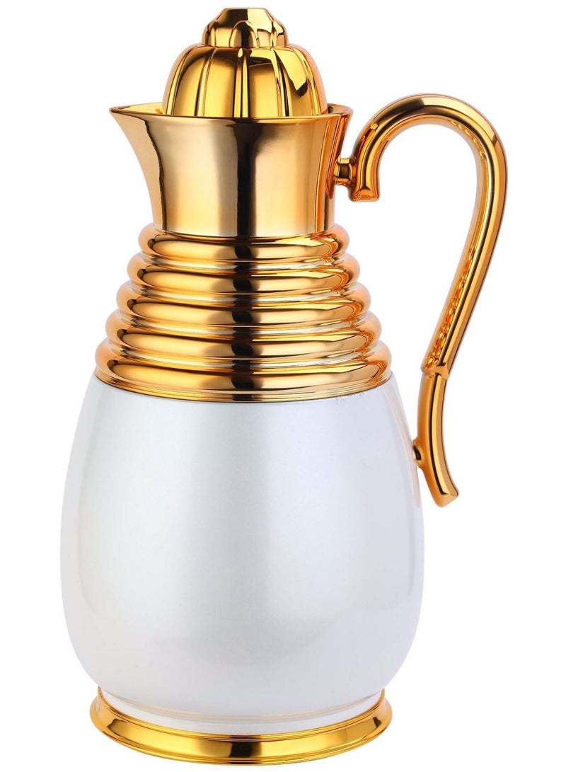 Arabic Dallah Pattern Vacuum Flask Insulated Jug White/Gold