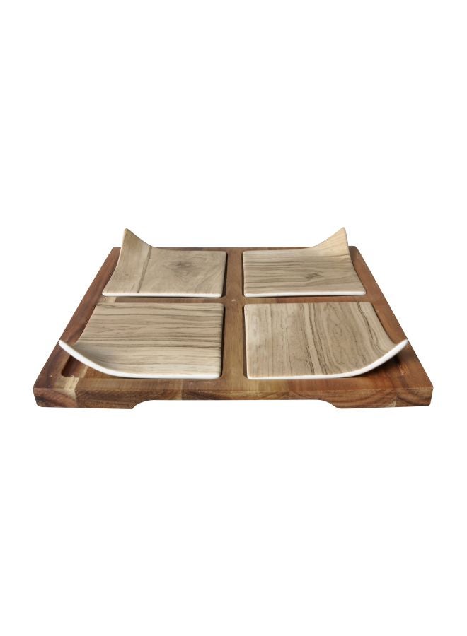 5-Piece Serving Platter With Dish Wood 24.5x24.5x4cm