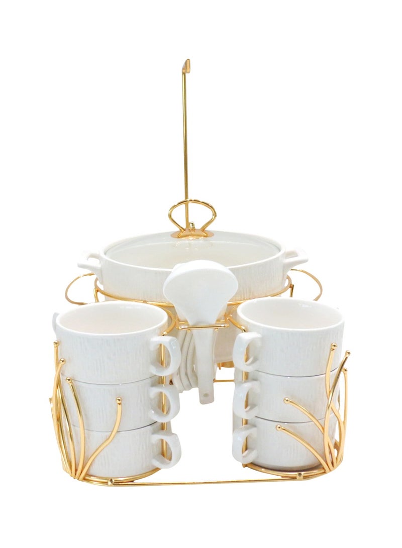 Shallow Bone China Porcelain 16-Piece Soup Set - White and Gold Elegance - Model CX1828-N-G