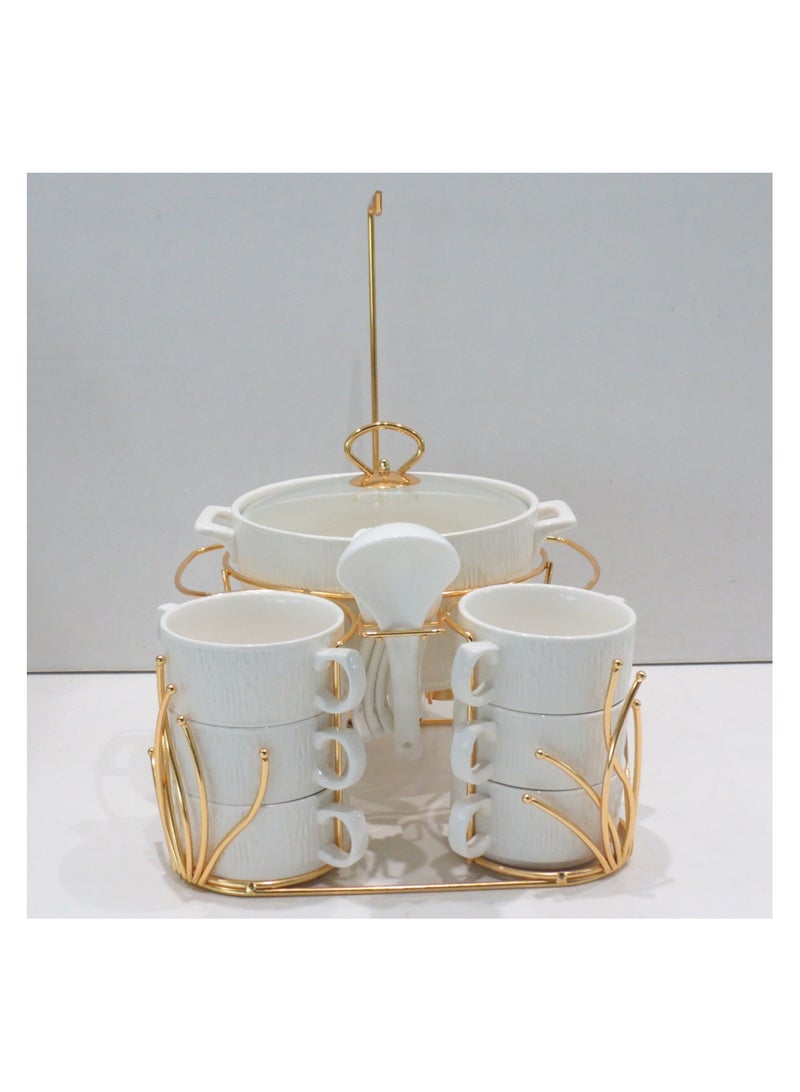 Shallow Bone China Porcelain 16-Piece Soup Set - White and Gold Elegance - Model CX1828-N-G