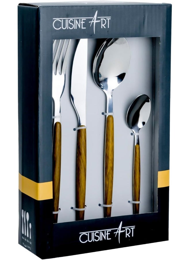 Vesper 19-Piece Cutlery Set - Elegant Wooden Stainless Steel Flatware