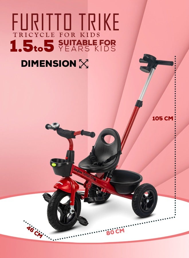 Baybee 2 in 1 Convertible Baby Tricycle for Kids with Parental Adjustable Push Bar, Seat Belt, Eva Wheel & Storage Basket  Kids Cycle Trikes Kids Tricycle Cycle for Kids 2 to 5 Years Boy Girl Red