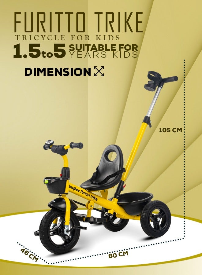 Baybee 2 in 1 Convertible Baby Tricycle for Kids with Parental Adjustable Push Bar, Seat Belt, Eva Wheel & Storage Basket  Kids Cycle Trikes Kids Tricycle Cycle for Kids 2 to 5 Years Boy Girl Yellow