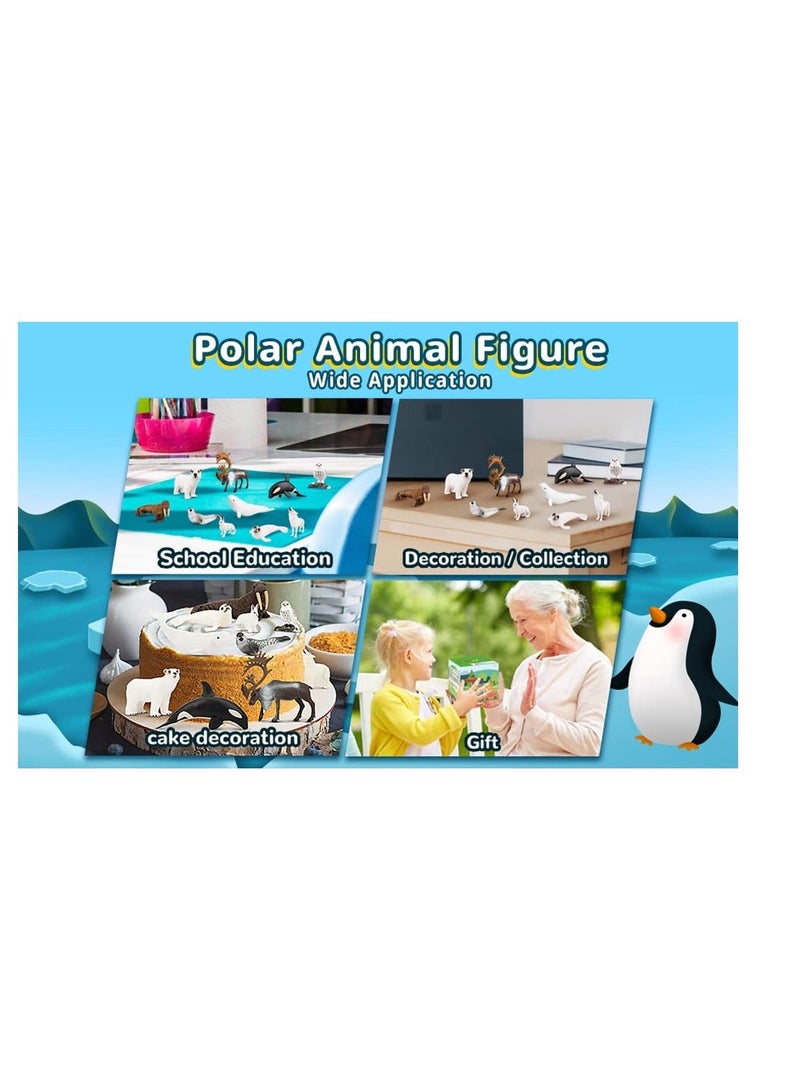 10Pcs Realistic Polar Animal Figurines Plastic Arctic Set Includes Bear Caribou Whales Walrus Cake Toppers Birthday Toy Gift for Kids Toddlers