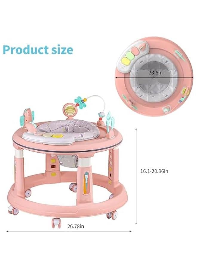 Multi-Function Baby Walker Foldable Baby Walker for Boys and Girls, 3 in 1 Toddler Walker Learning-Seated or Walk-Behind Adjustable Speed Rear Wheels Safety Bumper Detachable Seat Cover (Pink 2)