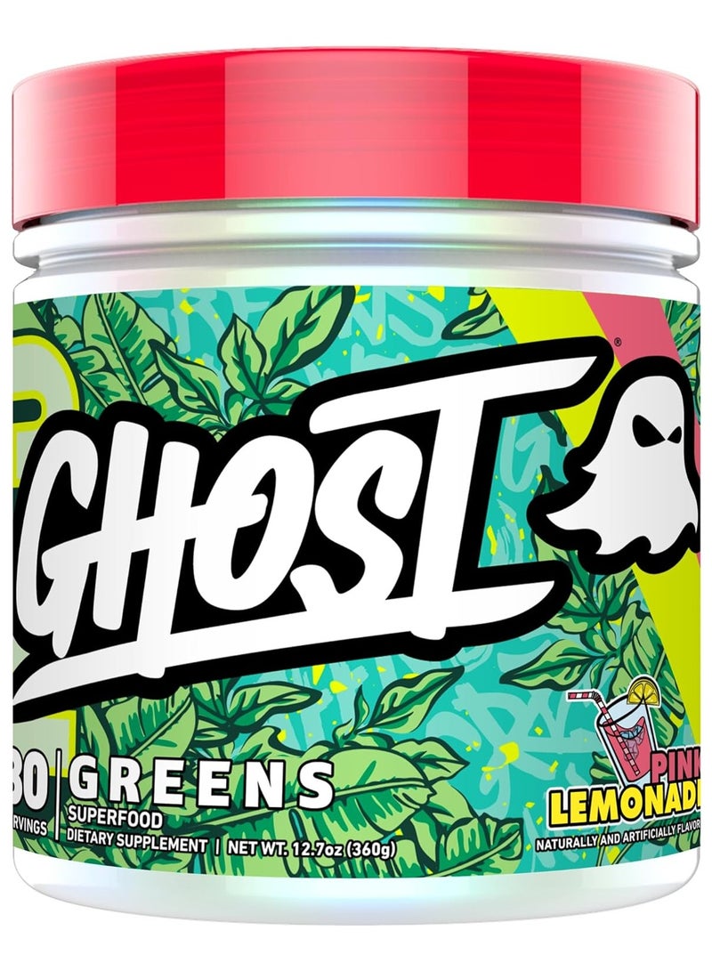 Ghost Greens Superfood Powder, 19 Super Greens & Reds, Fruits, Vegetables, Spirulina & Chlorella, Prebiotics, 10 Billion CFU Probiotic & Digestive Enzymes, Gluten Free, Pink Lemonade, 360g 30 Servings