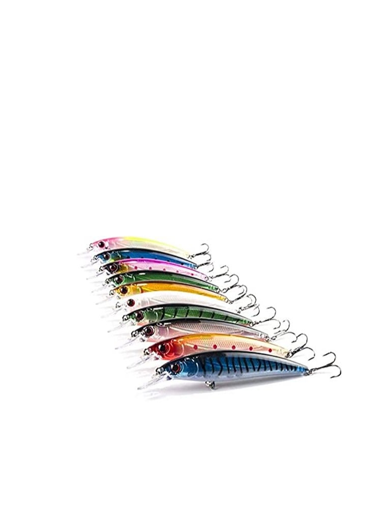 Fishing Lures, 10Pcs Fishing Lure Artificial Floating Minnow Hard Bait Swimbait Fishing Tackle Set with Treble Hooks Sinking Metal Spoons Micro Jigging Bait for Outdoor Fishing