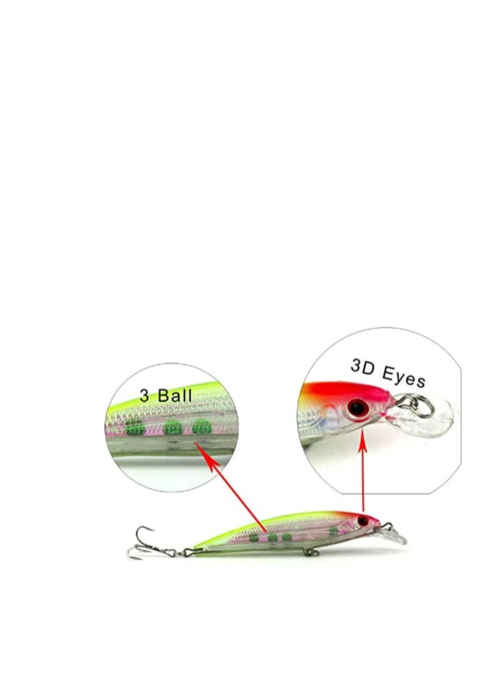 Fishing Lures, 10Pcs Fishing Lure Artificial Floating Minnow Hard Bait Swimbait Fishing Tackle Set with Treble Hooks Sinking Metal Spoons Micro Jigging Bait for Outdoor Fishing