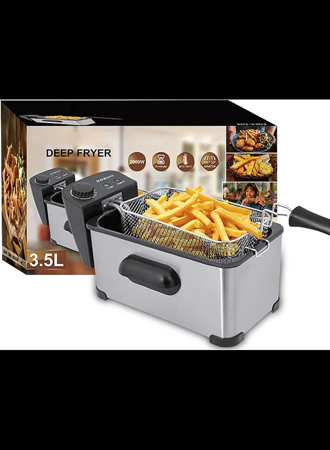 3 Litre Deep Fat Fryer Stainless Steel Deep Fryer, Temperature Controls Detachable Basket Easy Clean Ergonomic Cool Touch Handle for Home, Commercial Restaurant 2500W