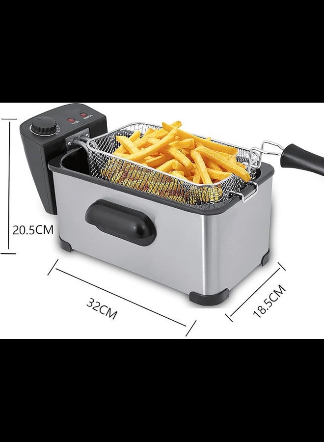 3 Litre Deep Fat Fryer Stainless Steel Deep Fryer, Temperature Controls Detachable Basket Easy Clean Ergonomic Cool Touch Handle for Home, Commercial Restaurant 2500W