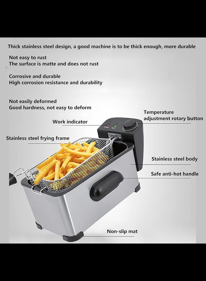 3 Litre Deep Fat Fryer Stainless Steel Deep Fryer, Temperature Controls Detachable Basket Easy Clean Ergonomic Cool Touch Handle for Home, Commercial Restaurant 2500W