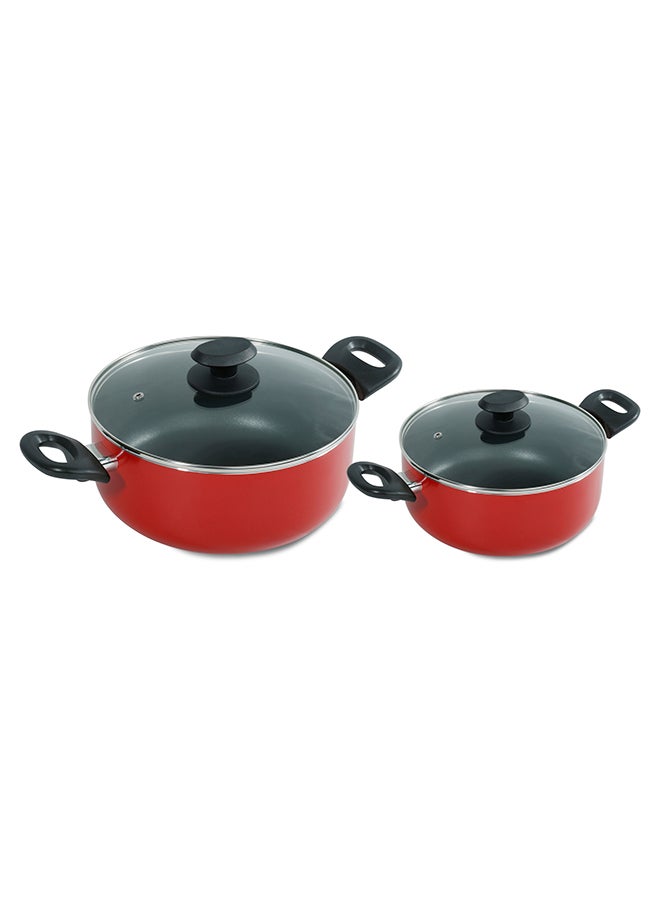 8 Piece Cookware Set, Food Grade Aluminium With 3 Layer Non-Stick Coating, 28Cm Casserole With Lid, 24Cm Casserole With Lid, 16Cm Saucepan, 26Cm Fry Pan, Nylon Turner - Hw-2600 Red 1centimeter