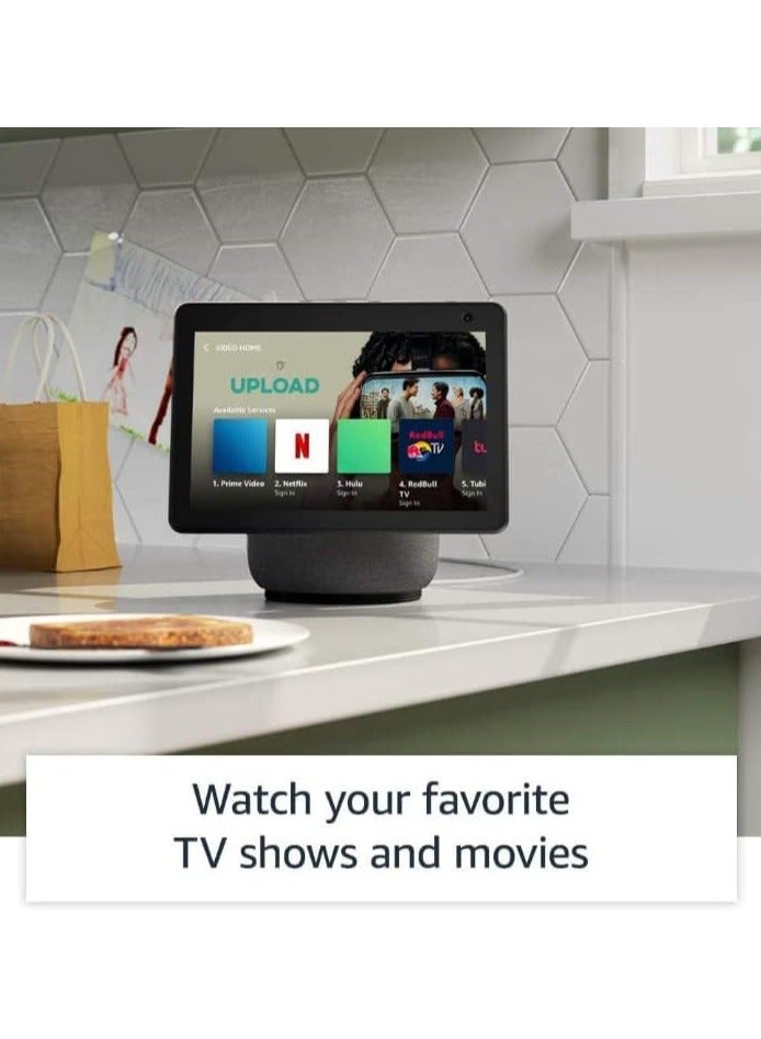 إيكو شو 10 | شاشة ذكية عالية الدقة مقاس 10 بوصات مع الحركة والبلوتوث وأليكسا استخدم صوتك للتحكم في أجهزة المنزل الذكية وتشغيل الموسيقى أو القرآن الكريم والمزيد (يتحدث الإنجليزية والخليجية) أسود
