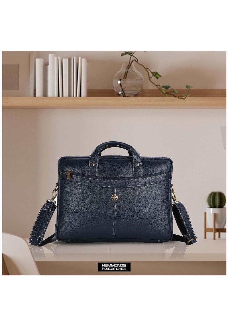 Laptop Leather Bag for Office -Fits up to 16 Inch Laptop -Royal Blue with Multiple Compartments -Executive Leather Bag - Work/Travel