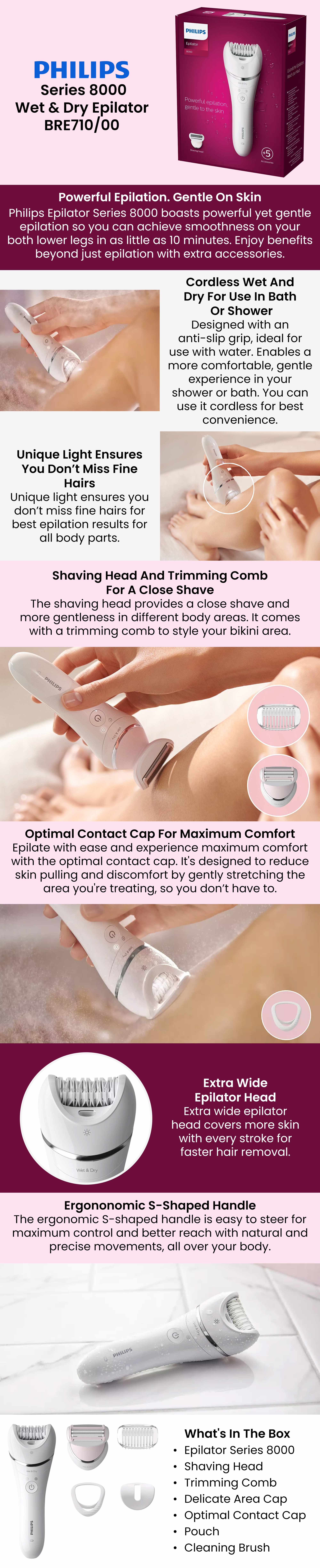 BRE710/00 Cordless Wet And Dry Epilator With Accessories White
